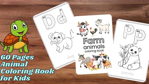Animal Coloring Book for Kids: Jungle, Farm & Zoo (60  Pages) (PDF) - Etsy