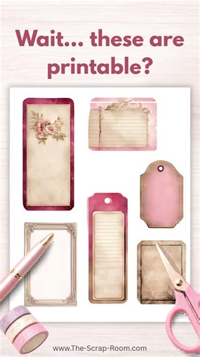 Free pink junk journal printable ephemera embellishments for scrapbooking card making paper craft