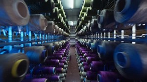 Carpet factory, carpet production, synthetic yarns for weaving loom. 4K . 2