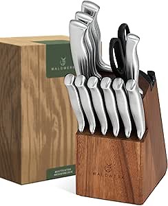 WALDWERK Knife Set - 11pcs Kitchen Knife Set with Block and Integrated Sharpener - Kitchen Knife Set - Knife Block Set - Kitchen Knifes - Knives Set for Kitchen