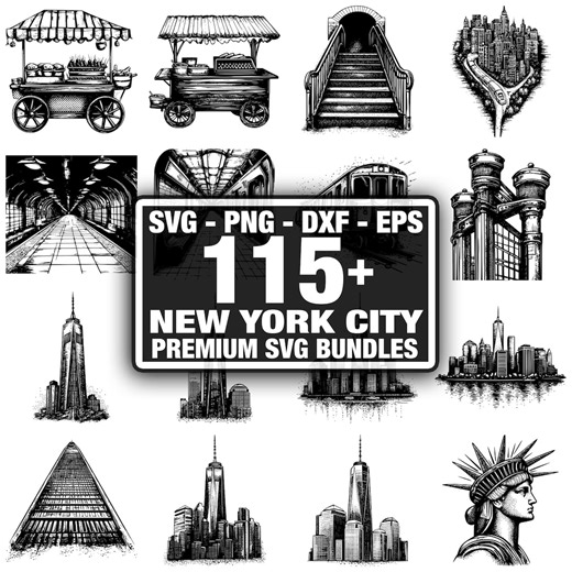 110+ New York City Bundle, NYC Skyline Landmarks, Instant Download Png, Dxf, Eps, Svg - Etsy