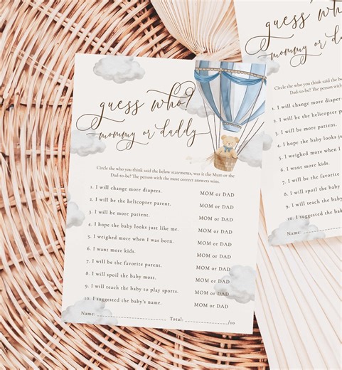 Guess Who Mom or Dad, Teddy Bear Baby Shower Printable Game, He Said She Said Game - Etsy