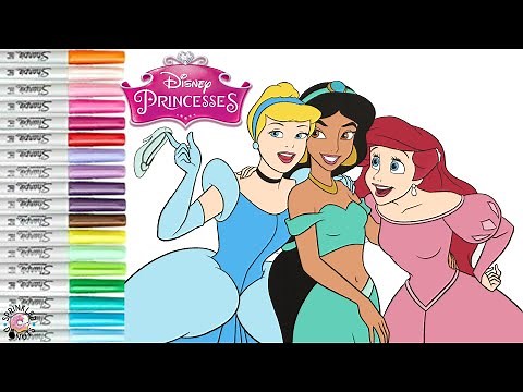 Disney Princess Coloring Book Pages Cinderella Jasmine and Ariel