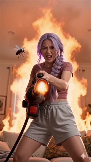 Rumi vs Mosquito: From Flamethrower to a TANK – She Lost It🤨 #rumi #jinu #funny#shorts