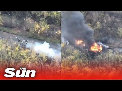 Russian tank flees while on FIRE before burning to a crisp