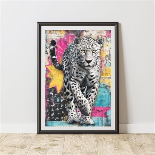 Cheetah Print Wall Art | Modern Street Graffiti Animal Poster | Urban Junk Illustration for Office, Living Room, Study, Home Decor - Etsy
