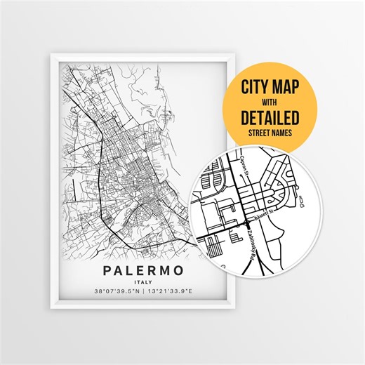Palermo Sicily Map Poster, Printable Italy City Road Map With Street Names (instant Download) - Etsy