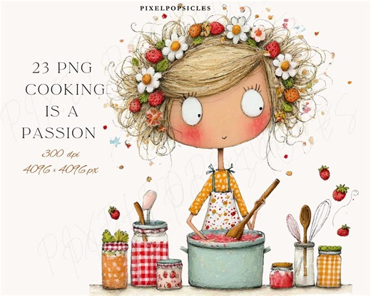 23 Png Cooking Girl Nursery Art PNG, Kitchen Illustration, Whimsical Watercolor Clipart, - Etsy