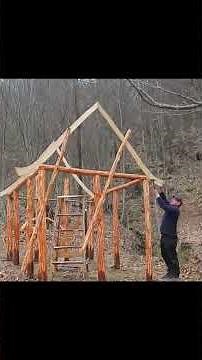 🌲 Building a Wooden Jungle Craft Cabin Primitive Forest Skills | DIY Off-Grid Shelter 🏡