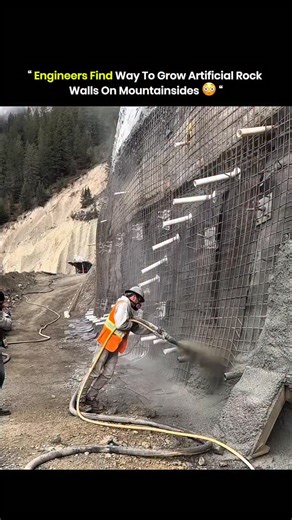 Knowledge Matrix on Instagram: "They are not shaping the mountain. They rebuild it from the ground up. Engineers built a system that forms artificial rock layers on mountainsides with high pressure concrete and steel mesh. The material bonds into thick layers that mirror real rock structure. Each layer strengthens the slope and reduces risk of collapse. The method stabilizes tall cliffs and protects long road sections in regions with frequent landslides. Teams apply the system without cutting na