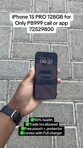 Elite Power. Titanium Precision. iPhone 15 Pro 128GB (Black Titanium) FREE Pouch FREE Screen Protector Face ID fully functional Battery Health: 90% 6.1-inch Super Retina XDR OLED Display with ProMotion (120Hz) delivering ultra-smooth scrolling, rich colors, and sharp detail. Powered by the powerful A17 Pro chip for lightning-fast performance, console-level gaming, and efficient multitasking.48MP Pro Camera System with advanced computational photography, Night Mode, Smart HDR, and 4K video for pr