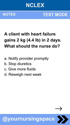 Your Nursing Space | NCLEX Prep | NCLEX Question of the Day Fast NCLEX-style questions with concise rationales—covering cardiac, pharm, priorities, peds, safety,... | Instagram