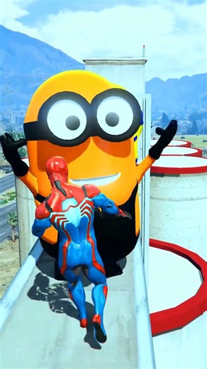 SPIDERMAN & Minion's Funny FALLS (GTA 5 Spider-Man Fails) #ragdollparcore #spiderman #gta5 #shorts
