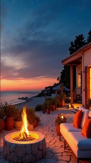 Cozy Beach Fire Pit & Ocean Waves Sounds | Relaxation & Sleep