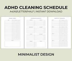ADHD Cleaning Schedule, Adult Chore Chart, A4/a5/letter/half Printable PDF - Etsy