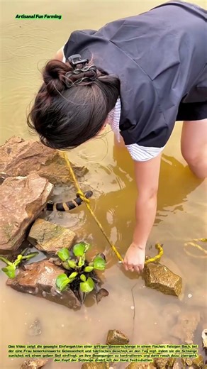 Sicherung einer Wasserschlange durch Seilfesselung und manuelles Einfangen
