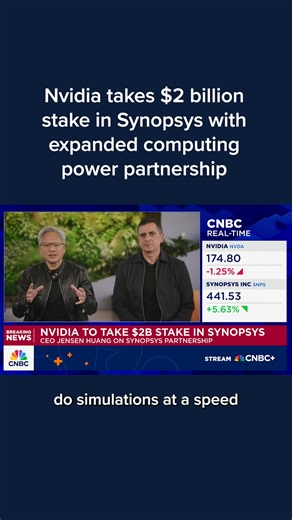 Nvidia on Monday announced it has purchased $2 billion of Synopsys’ common stock as part of a strategic partnership to accelerate computing and artificial intelligence engineering solutions. Nvidia said it purchased Synopsys’ stock at $414.79 per share. Read more: cnb.cx/4rsMLsA | CNBC