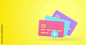 Add credit debit card cashless payment information link banking account 3d icon animation