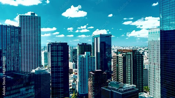 Skyscraping High-Rise Office Buildings Time Lapse Modern City View 4K Stock Footage for Urban, Architecture, Skyline, Business, Cityscape, High Definition, Time-Lapse, and Skyscrapers 4K Close-Up