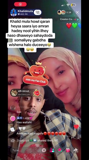 Khalid mula howl qaran heysa saara iyo amran hadey nool yihin ilhey haso dhaweyo sahaydoda somaliyey gabdha wlshena halo duceeyo😭😭🥹