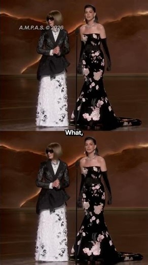 A perfectly tailored moment between Anne Hathaway and Anna Wintour. (🎥: A.M.P.A.S. © 2026) #Oscars