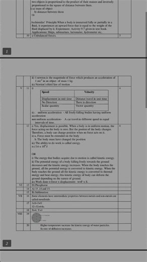 9th Std science model question paper with key answers