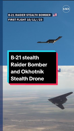 The US Air Force's new B-21 stealth Raider Bomber making its first flight, There are some similarities with Russia stealth heavy drone Okhotnik which made its first flight in August 2019 #USA #Russia #B21 #Okhotnik #Stealth #Bomber #Drone #Northrop #Grumman #Sukhoi #fy #foryoupage #fypシ゚viral #viral #foryou #fyp #fypシ #News #JustAsitis