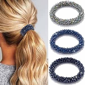 Fashey Rhinestone Hair Ties Fancy Ponytail Holders Beaded Hair Scrunchies Decorative Hair Accessories for Women