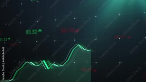 Animated stock market financial graph with green uptrend line. Beautifully designed growing stock chart for trading and investment.