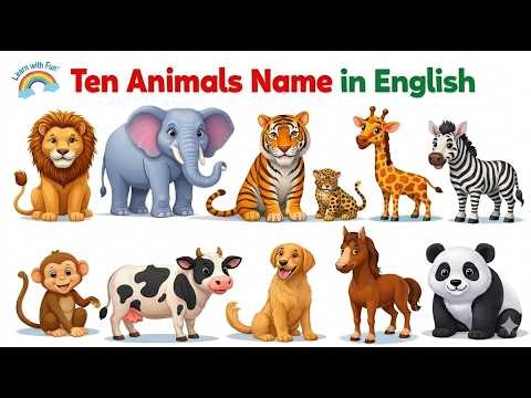 10 Animals Name in English with Pictures | Kids Learning Animals | English Vocabulary for Beginners