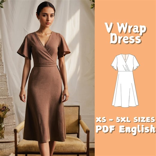 Wrap Dress PDF Sewing Pattern: Flare Sleeve Ruffle Dress (digital Download A4/A0) Beginner - Etsy