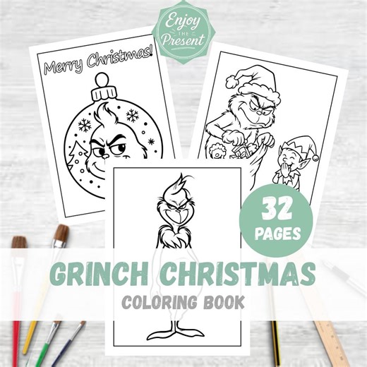 Grinch Christmas Coloring Book 32 Pages | Funny Holiday Coloring Pages for Kids & Adults | Printable PDF - Etsy
