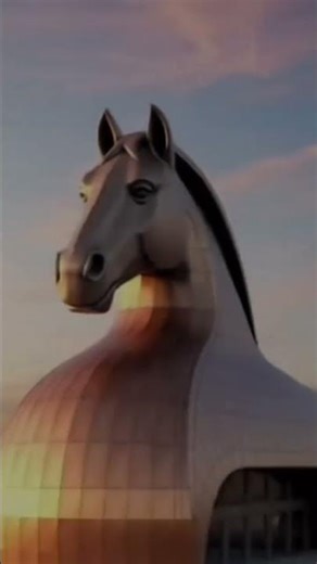 Horse-inspired architectural design blending art and engineering into a modern equestrian landmark.