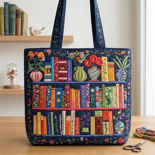 Book Lover Quilt Tote Bag, Floral Open Book Quilted Tote, Library Book Patchwork Tote Bag, Bookish Market Bag for Readers, Teacher Gift - Etsy