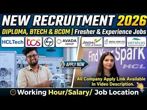 2026 New Recruitment 🔥 HCL, TCS, Jindal & More | ITI Diploma BTech Freshers Jobs | Apply Now |Latest
