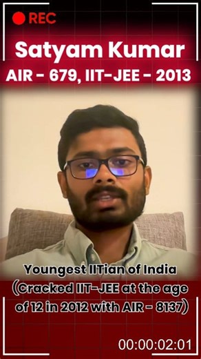 ✌️ Satyam Kumar, famously known as India’s Youngest IITian, extends his heartfelt congratulations to Resonance Kota on completing 25 incredible years of empowering students and transforming dreams into reality. ⚡ Satyam cracked the IIT-JEE at just 12 years old in 2012 with AIR-8137, and then again secured AIR-679 in IIT-JEE 2013, earning his place at IIT. In this special message, he reflects on his journey, the academic support he received from Resonance, and shares inspiring thoughts for the ne