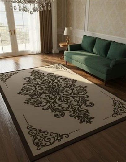 Buy Beige & Brown Damask Medallion Area Rug - Indoor/outdoor Carpet Online in India - Etsy