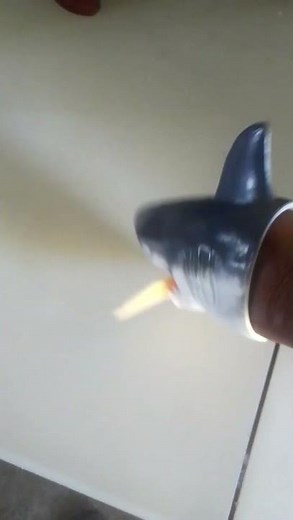 Shark puppet gets food cheese