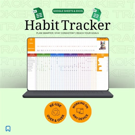 Habit Tracker Spreadsheet, Daily Weekly Monthly Planner (google Sheets & Excel Template) - Etsy UK