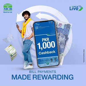 Make bill payments a breeze with MCB Live! Earn PKR 1,000 cashback on your utility bill payments. Download and use the app now to start enjoying the benefits! Click here for details: https://bitly.cx/zn6E T&Cs: • PKR 1,000 will be paid to first 1,000 customers who pay bills during campaign duration • Campaign valid from 10th May 2024 - 09th June 2024 • 1 customer will be eligible for one time cashback reward • Campaign valid for utility and government bill payments only #MCBLive #BillPayment #ca