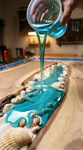 “Ocean Sand Transforms Into Stunning Resin Beach Table” #diy #epoxyresin#shorts #trendingshorts