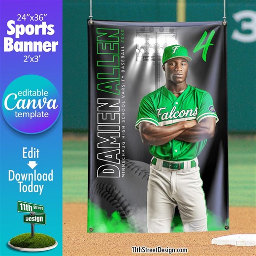 Baseball Banner Canva Template, Design Your Own Custom Senior Baseball Team Sports Banners in Canva, Baseball Background, Under the Lights - Etsy