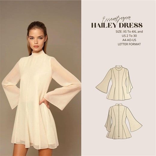 Hailey Dress, Digital Sewing Pattern, Long Sleeve Wedding Dress, Pdf for Ditto Projector, Suitable for Us Letter-a4-a0 Format - Etsy Australia