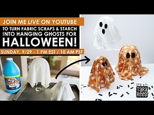 How to make a hanging ghost for Halloween - no sew fabric scrap project