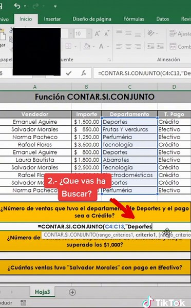 Función CONTAR.SI.CONJUNTO #excel #exceltips #microsoft #exceltips #aprendeentiktok #excelpro #empiezaahora