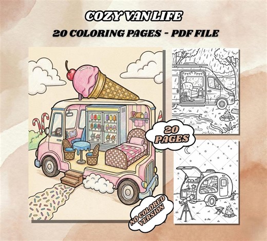 Van Life Coloring Book, Cozy Camper Interiors, Cozy Van Coloring Pages, Bold and Easy, Kawaii Travel Art, Simple Line Art, PDF Download - Etsy Australia