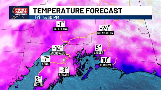 Cold weather advisories and extreme cold warnings are in place across Southcentral through the weekend. Lows of -20 to -30 are possible fore Anchorage down through the Western Kenai, while portions of the Copper River Basin could drop as low as -65. For those not under a cold weather advisory, bitter cold weather, hypothermia and frostbite will still be likely into the weekend. | Alaska's Weather Source