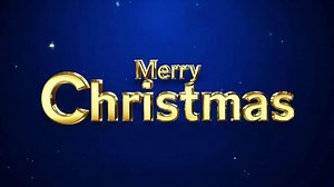 Merry Christmas text with gold lettering on a blue background