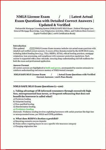 Nmls License Exam Latest Actual Exam Questions With Detailed video