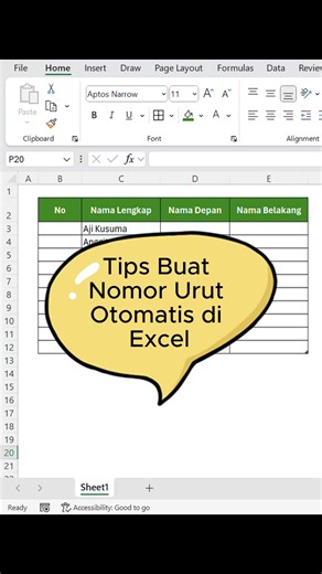 Tips nomor urut otomatis di Excel #excel #admin #office